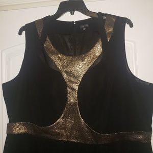 Black Grecian maxi with gold lamé strapping